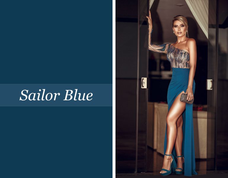 Tendências para vestidos de festa: Sailor Blue